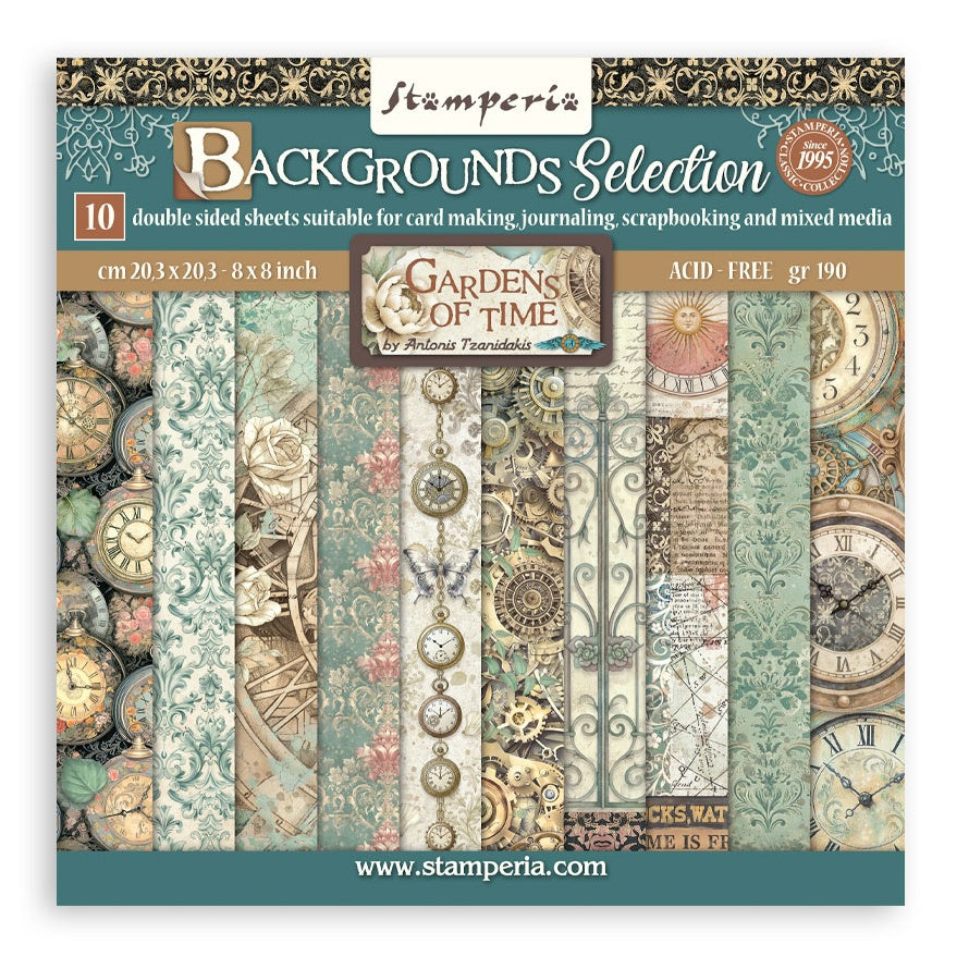 Stamperia Gardens of Time 8x8 Backgrounds Paper Pad