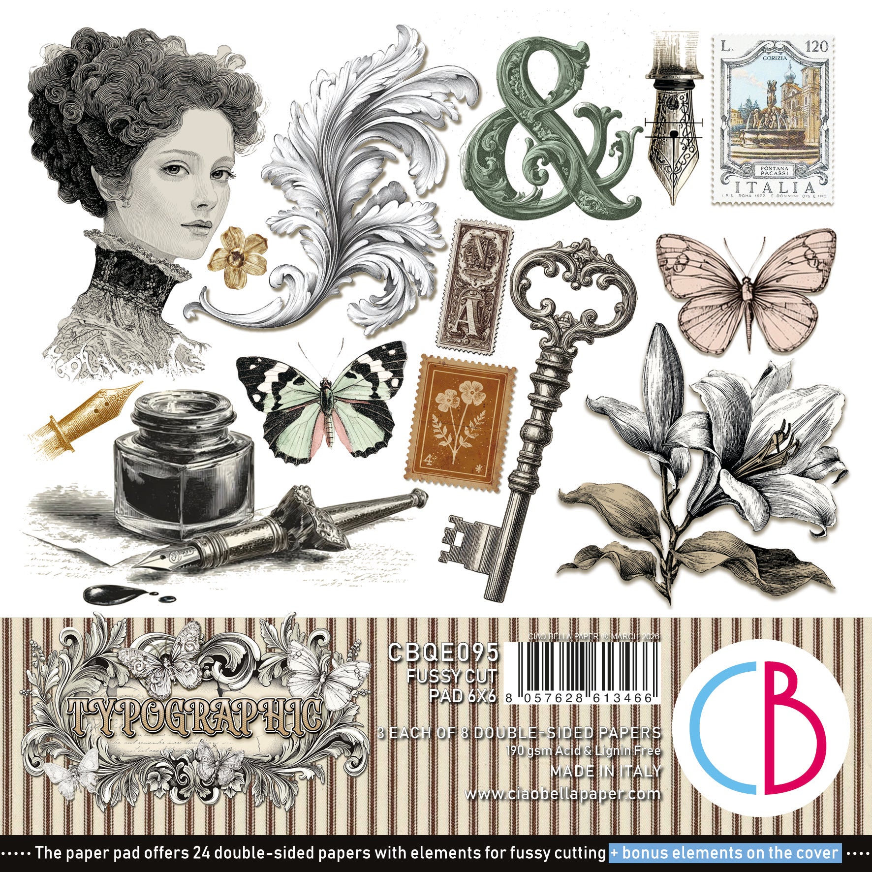 Ciao Bella 6x6 Fussy Cut Pad - Typographic