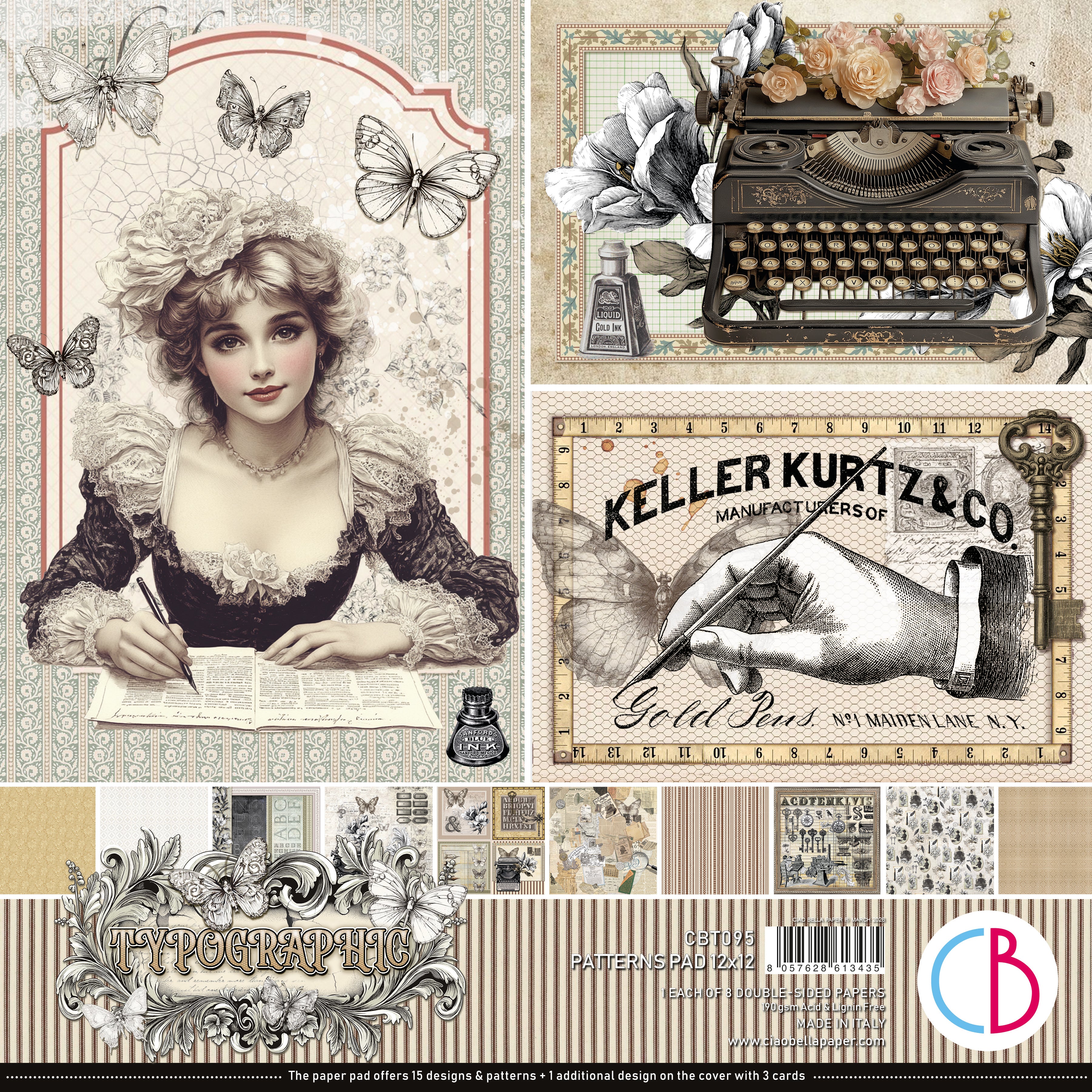 Ciao Bella 12x12 Patterns Paper Pad - Typographic
