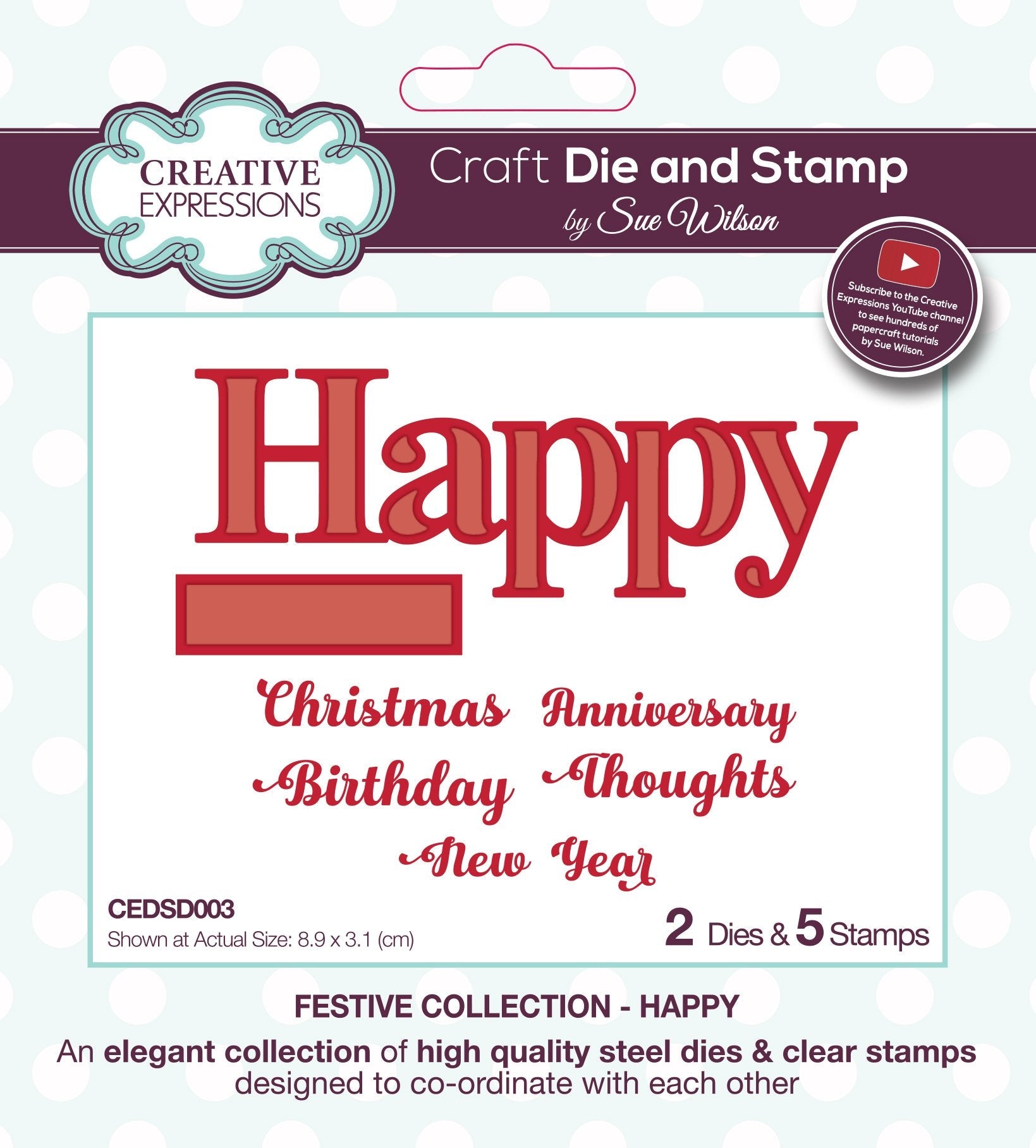 Creative Expressions Stamp and Die by Sue Wilson - Festive Happy