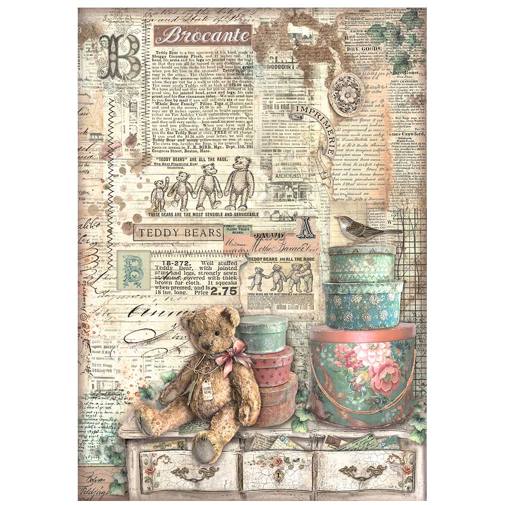 Stamperia Brocante Antiques A4 Rice Paper - Teddy Bears