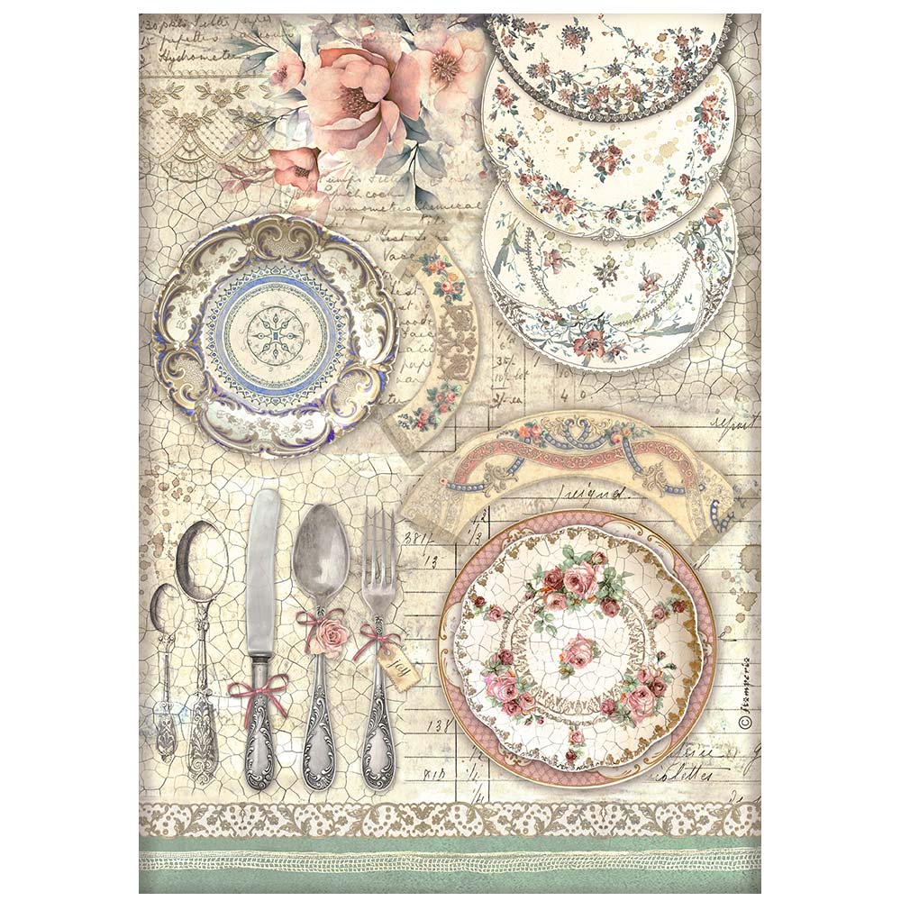 Stamperia Brocante Antiques A4 Rice Paper - Ceramic Plates