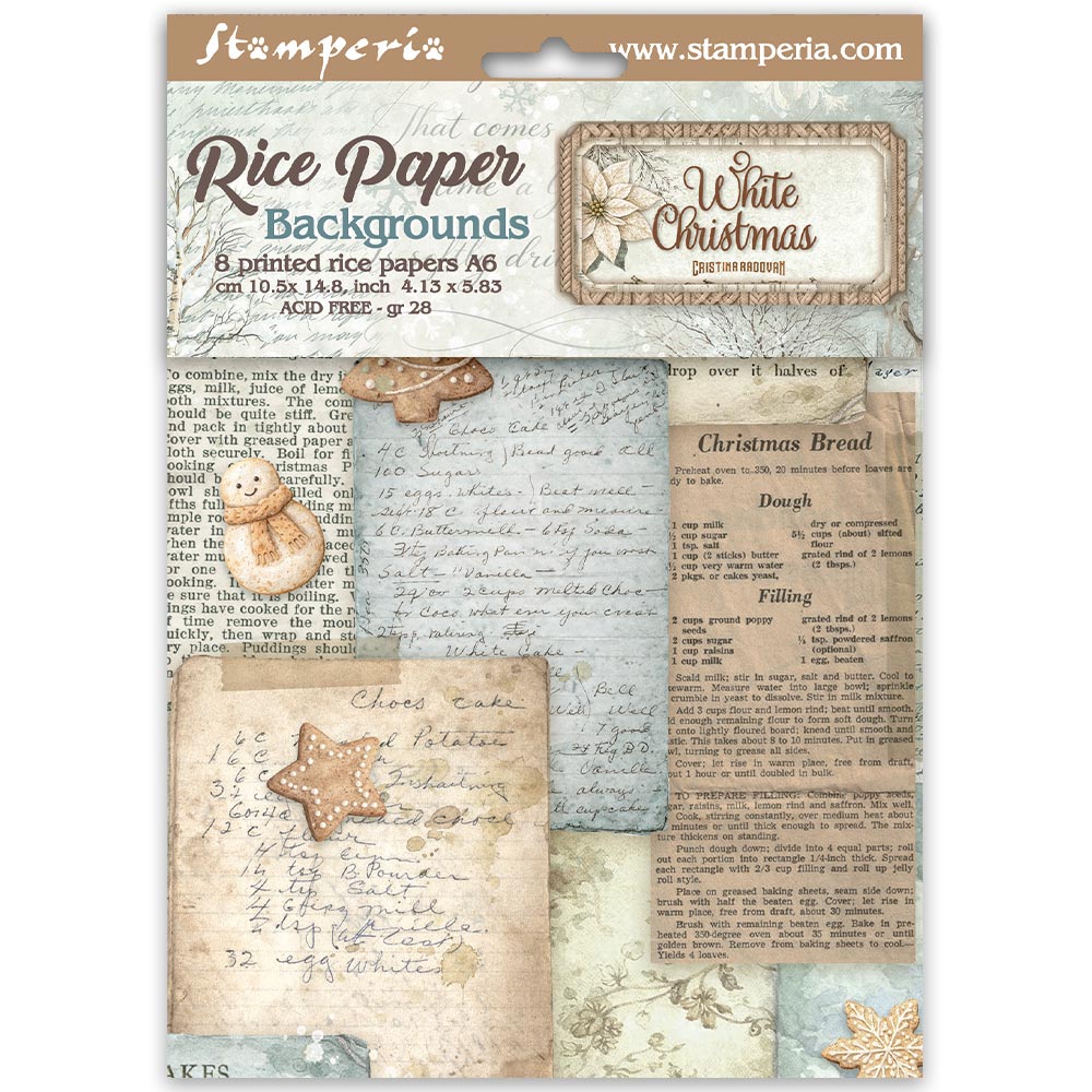 PRE-ORDER Stamperia White Christmas Rice Paper Backgrounds