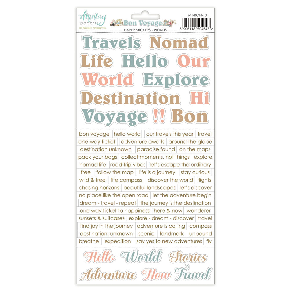 Mintay Papers 6x12 Paper Stickers - Bon Voyage Words