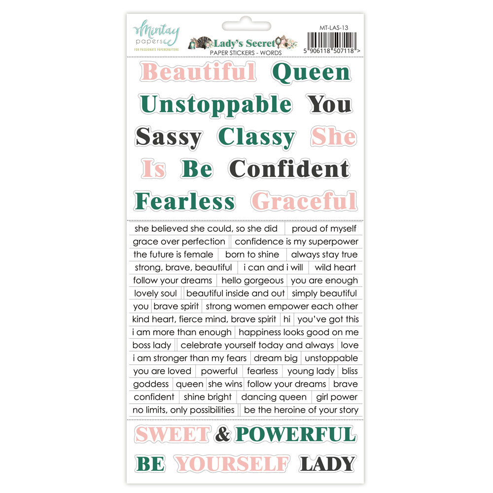 Mintay Papers 6x12 Paper Stickers - Lady's Secret Words