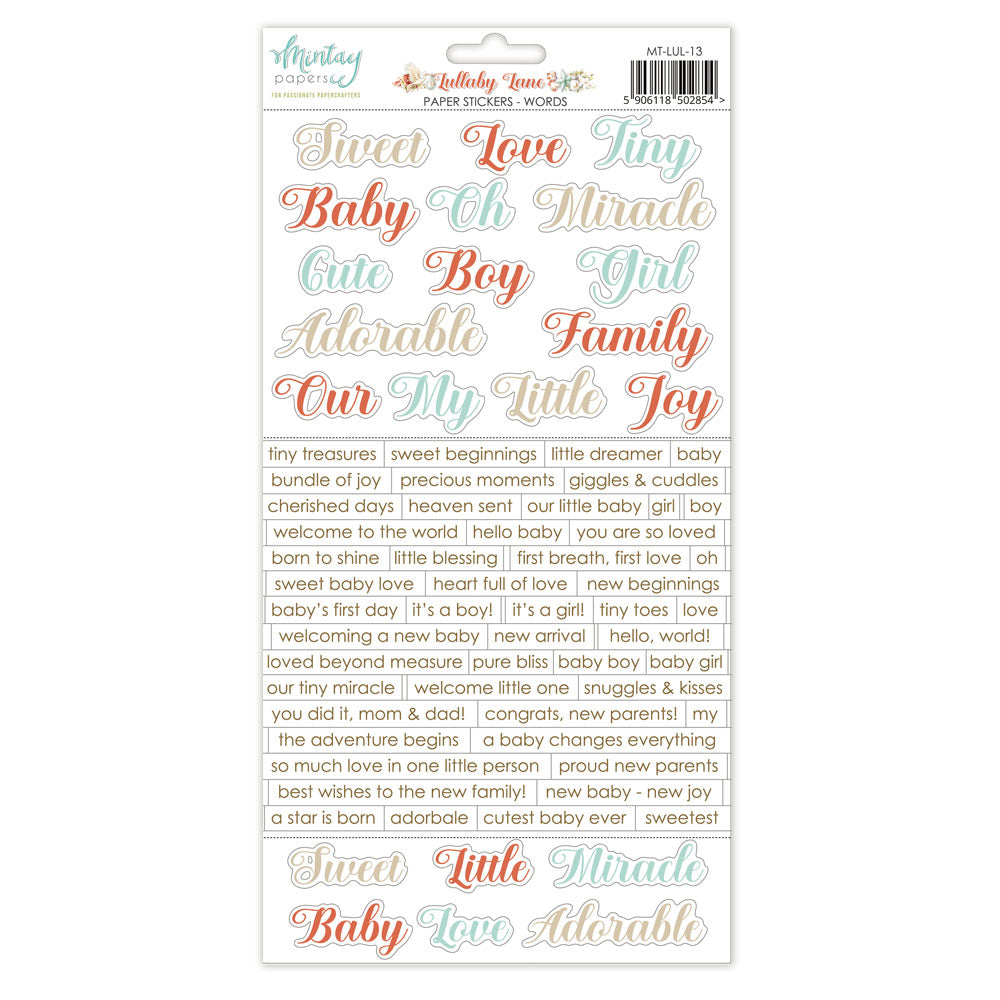 Mintay Papers 6x12 Paper Stickers - Lullaby Lane Words