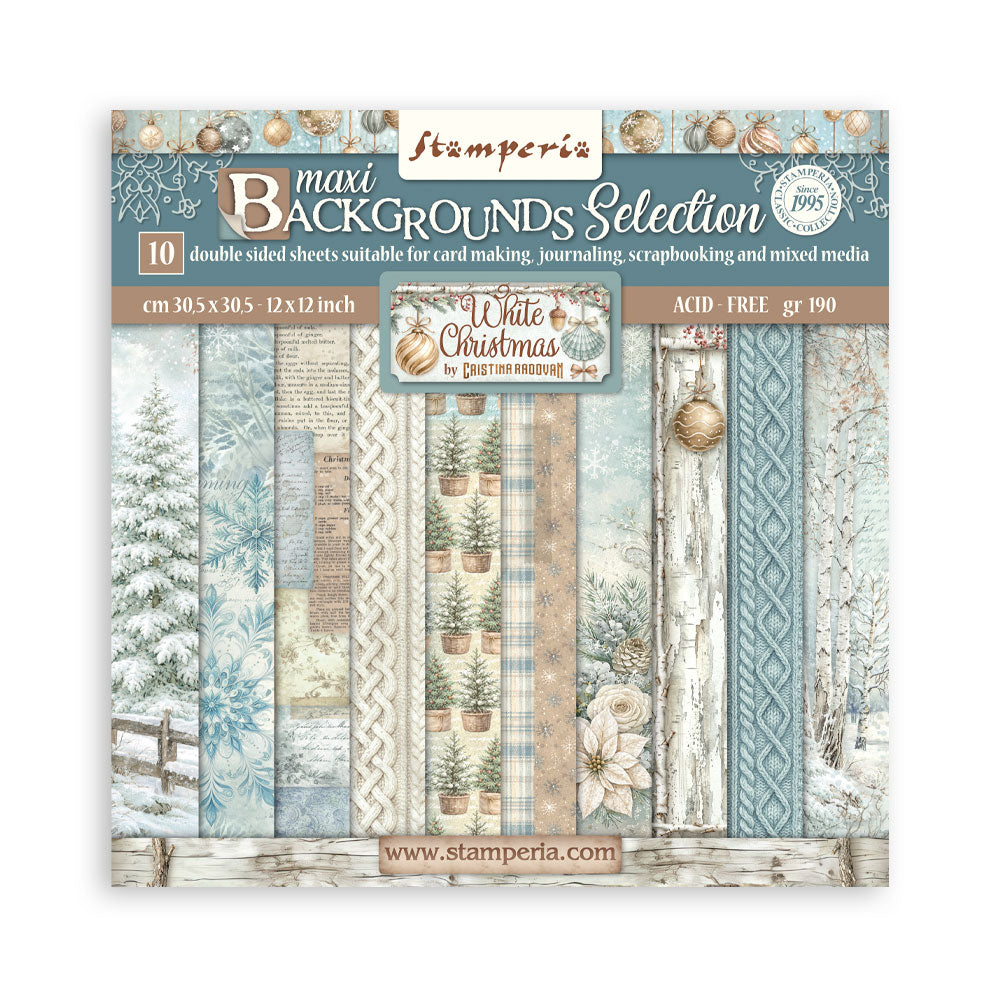 PRE-ORDER Stamperia White Christmas 12x12 Background Paper Pad
