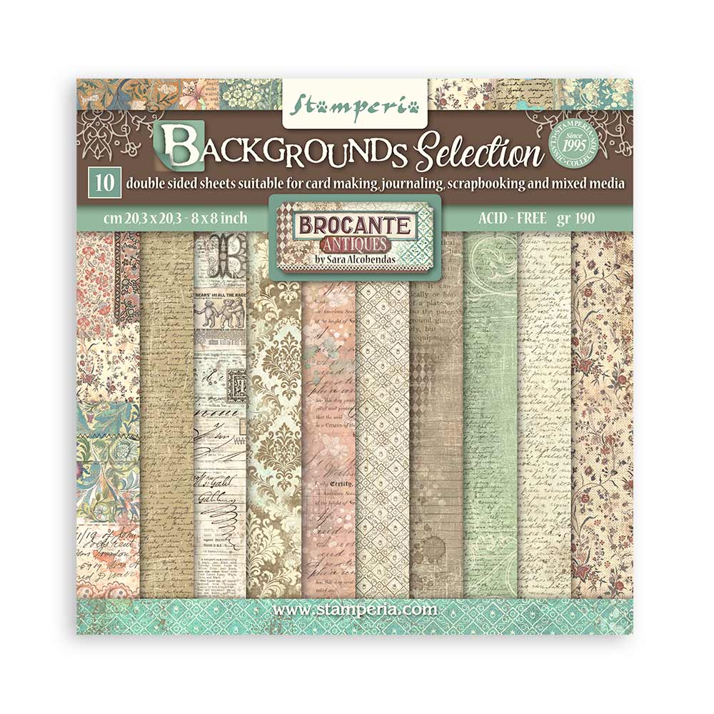 Stamperia Brocante Antiques 8x8 Backgrounds Paper Pad