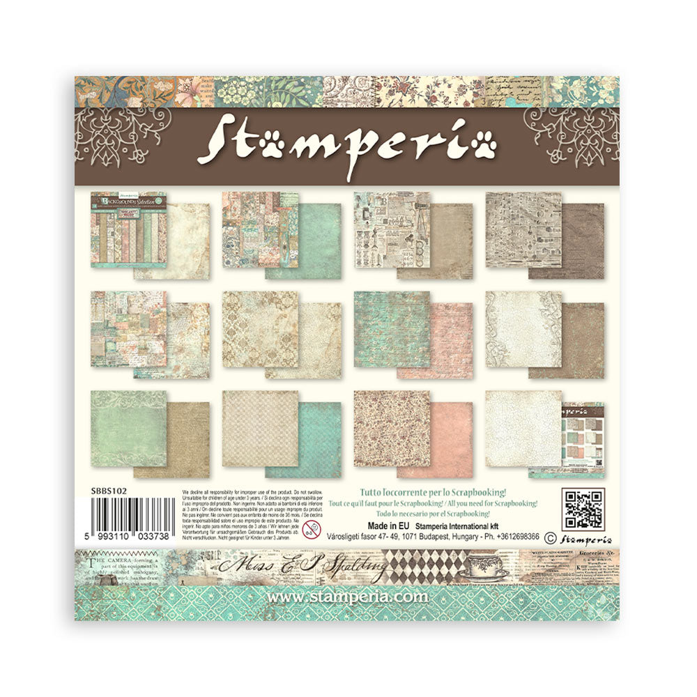 Stamperia Brocante Antiques 8x8 Backgrounds Paper Pad