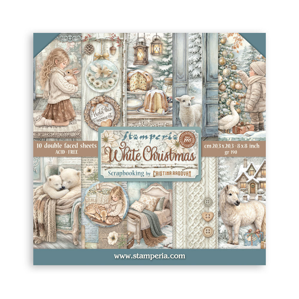 PRE-ORDER Stamperia White Christmas 8x8 Paper Pad