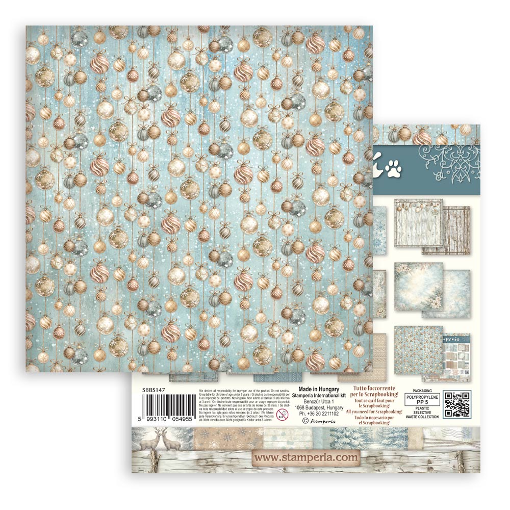 PRE-ORDER Stamperia White Christmas 8x8 Backgrounds Paper Pad
