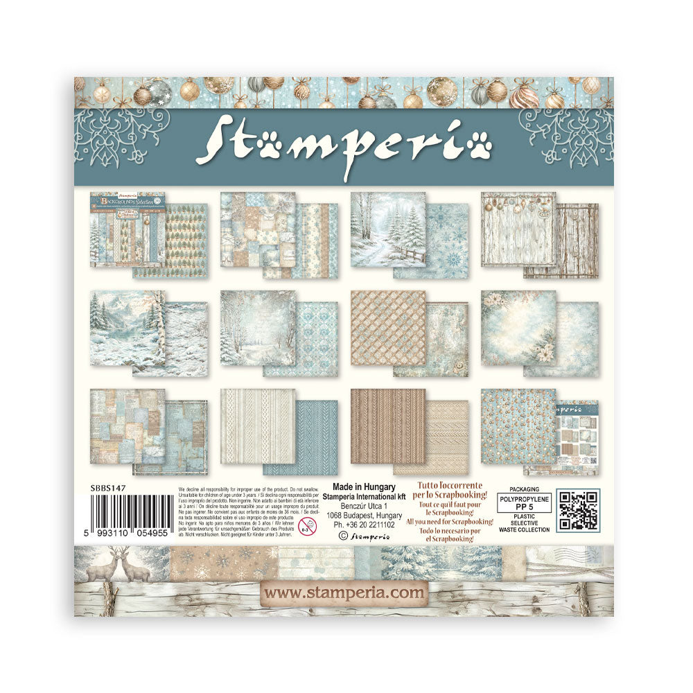 PRE-ORDER Stamperia White Christmas 8x8 Backgrounds Paper Pad