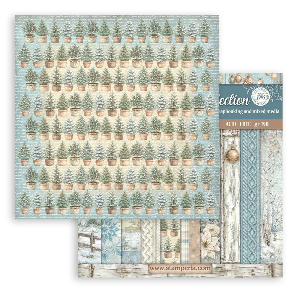 PRE-ORDER Stamperia White Christmas 8x8 Backgrounds Paper Pad