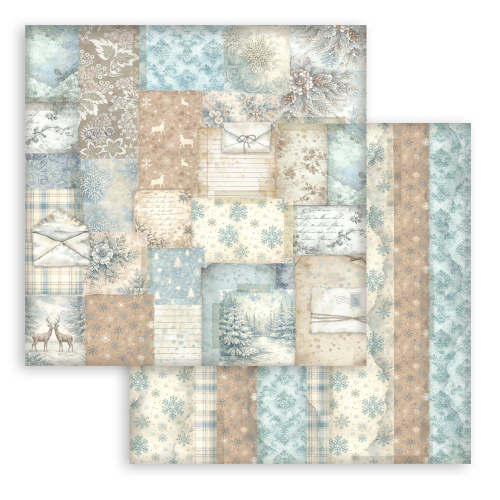 PRE-ORDER Stamperia White Christmas 8x8 Backgrounds Paper Pad