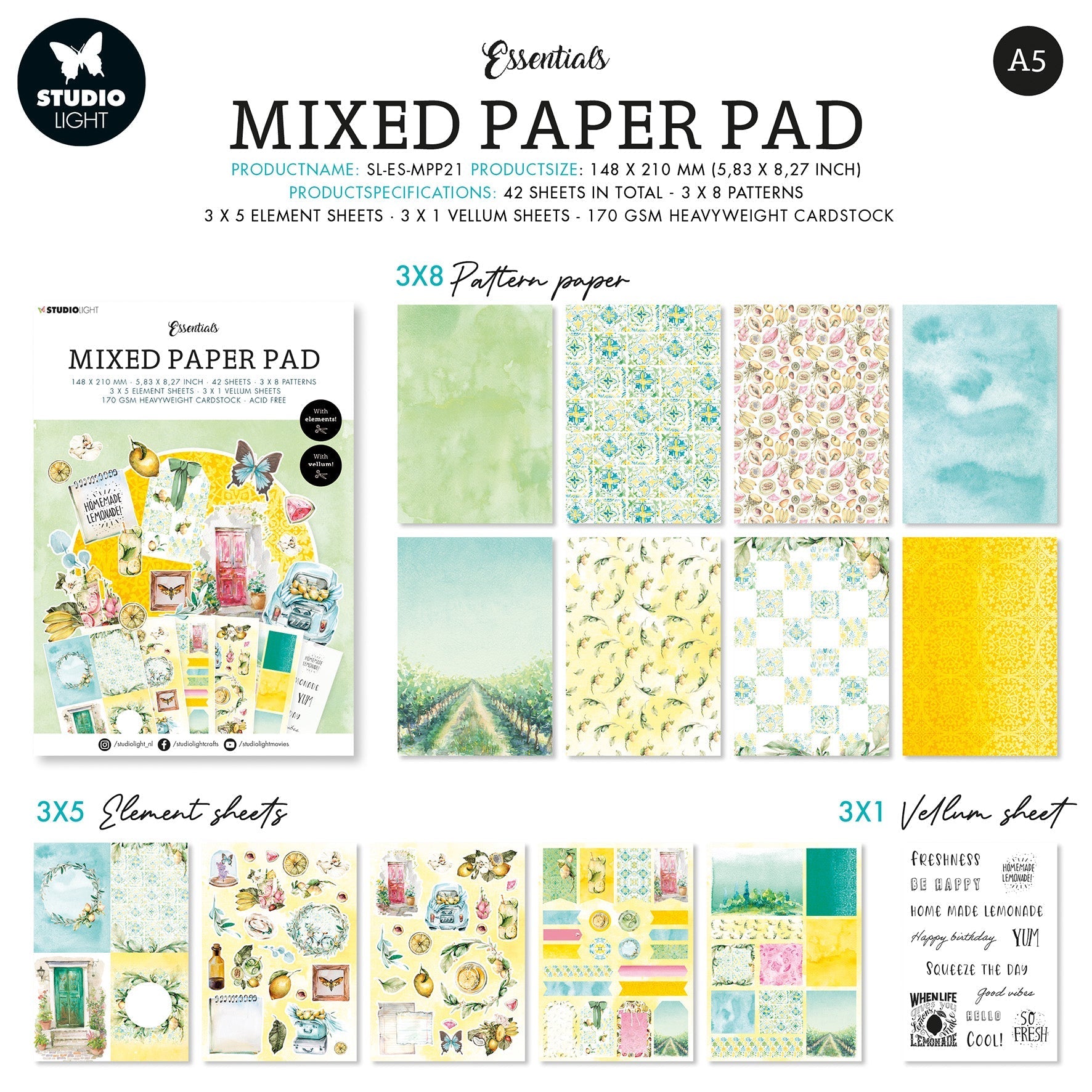 Studio Light Mixed Paper Pad Fresh Citrus Essentials