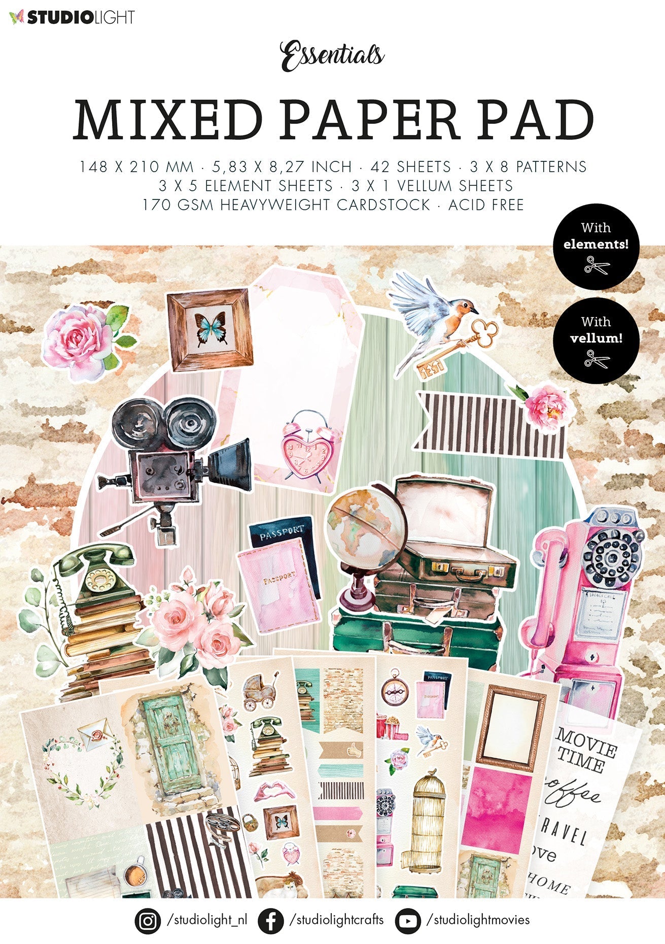 Studio Light Mixed Paper Pad Lovely Vintage Essentials