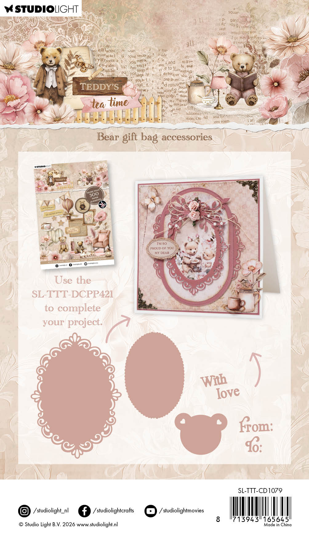 Studio Light Cutting Die Bear Gift Bag Accessories Teddy's Tea Time